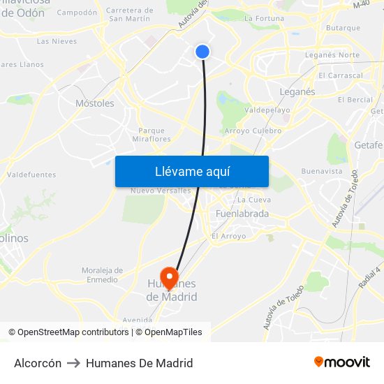 Alcorcón to Humanes De Madrid map