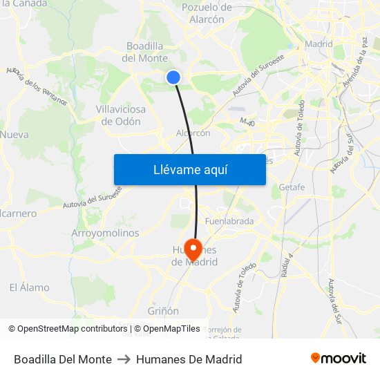 Boadilla Del Monte to Humanes De Madrid map