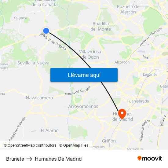 Brunete to Humanes De Madrid map