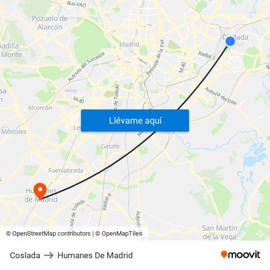 Coslada to Humanes De Madrid map