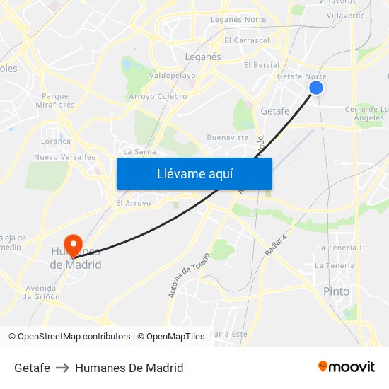 Getafe to Humanes De Madrid map