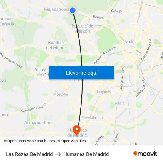 Las Rozas De Madrid to Humanes De Madrid map