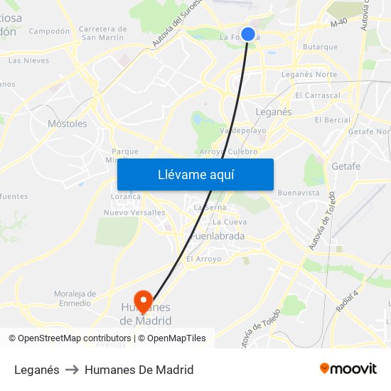 Leganés to Humanes De Madrid map