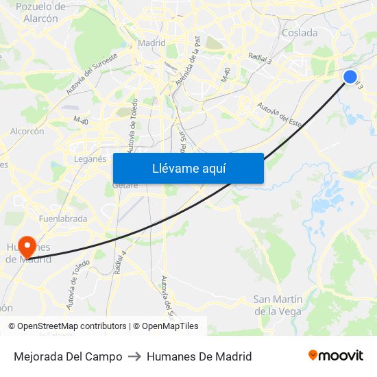 Mejorada Del Campo to Humanes De Madrid map