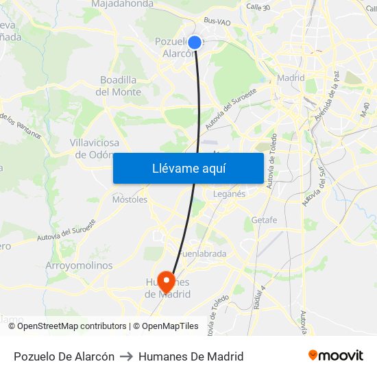 Pozuelo De Alarcón to Humanes De Madrid map