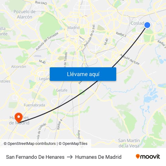 San Fernando De Henares to Humanes De Madrid map