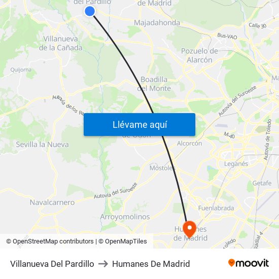 Villanueva Del Pardillo to Humanes De Madrid map