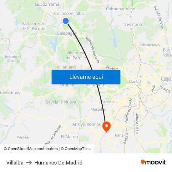 Villalba to Humanes De Madrid map