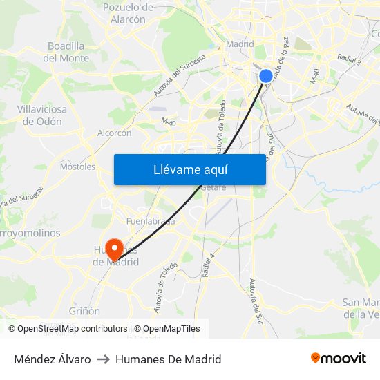 Méndez Álvaro to Humanes De Madrid map