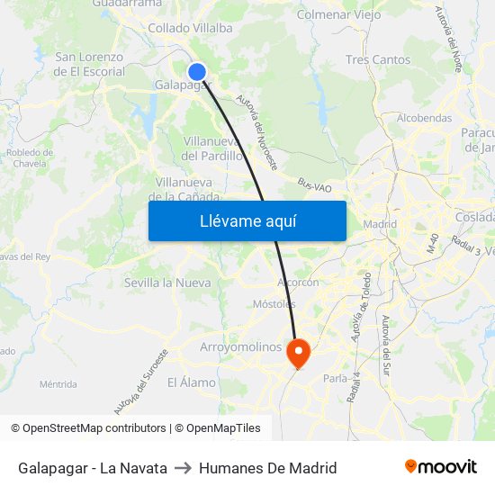 Galapagar - La Navata to Humanes De Madrid map