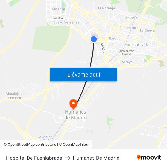Hospital De Fuenlabrada to Humanes De Madrid map