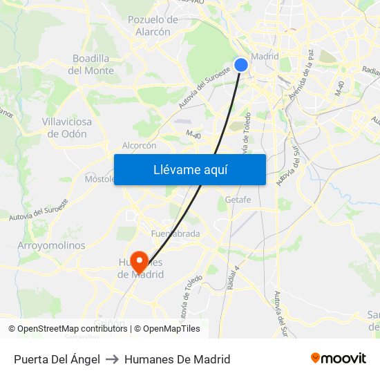 Puerta Del Ángel to Humanes De Madrid map