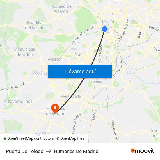 Puerta De Toledo to Humanes De Madrid map