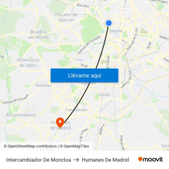 Intercambiador De Moncloa to Humanes De Madrid map