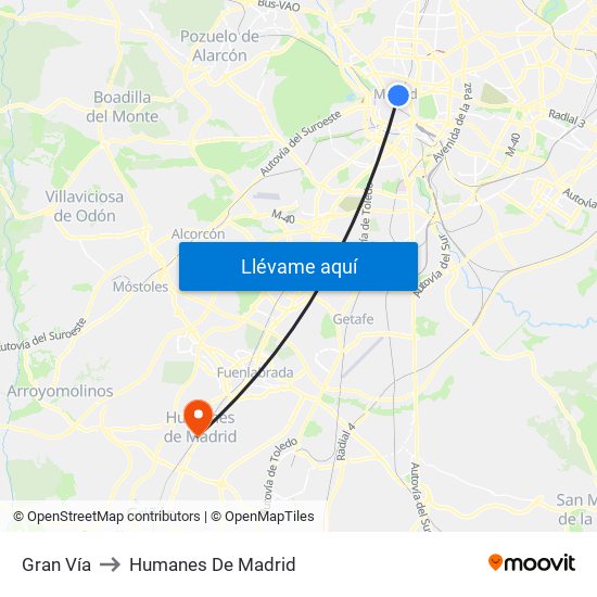 Gran Vía to Humanes De Madrid map