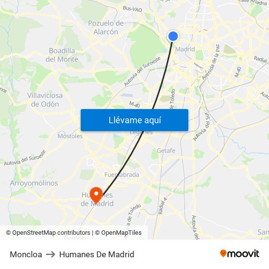 Moncloa to Humanes De Madrid map