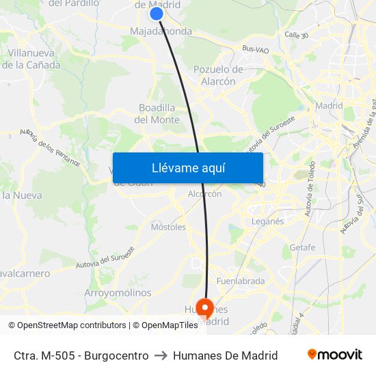 Ctra. M-505 - Burgocentro to Humanes De Madrid map