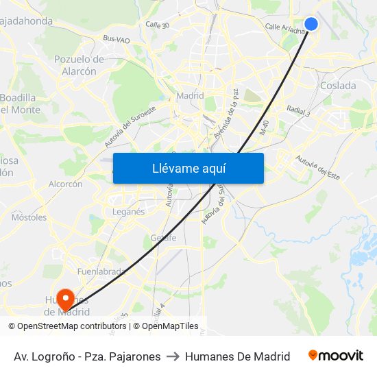Av. Logroño - Pza. Pajarones to Humanes De Madrid map