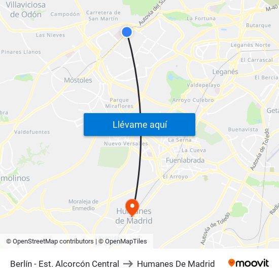 Berlín - Est. Alcorcón Central to Humanes De Madrid map