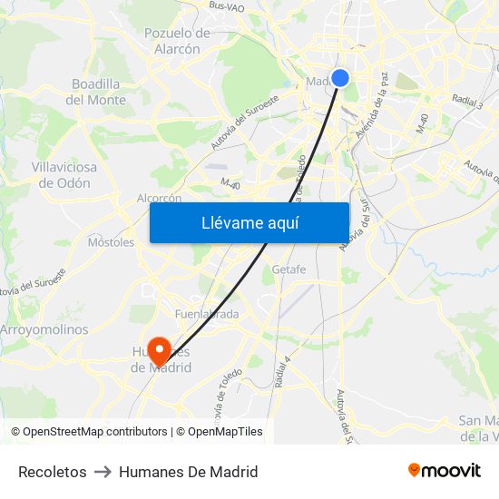 Recoletos to Humanes De Madrid map