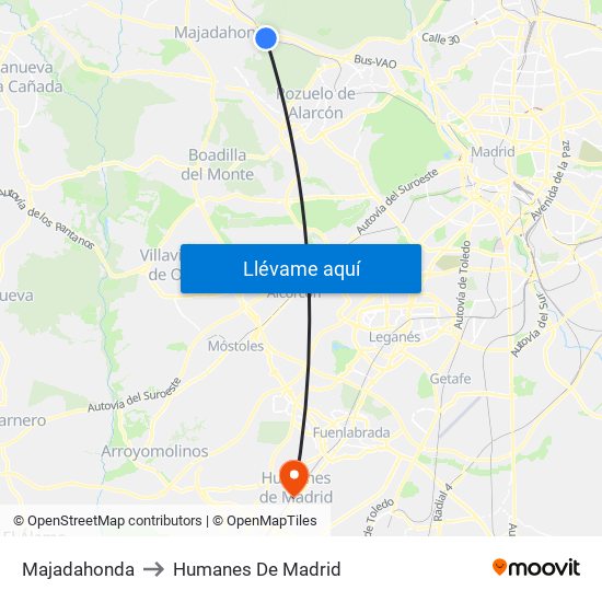 Majadahonda to Humanes De Madrid map