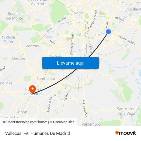 Vallecas to Humanes De Madrid map