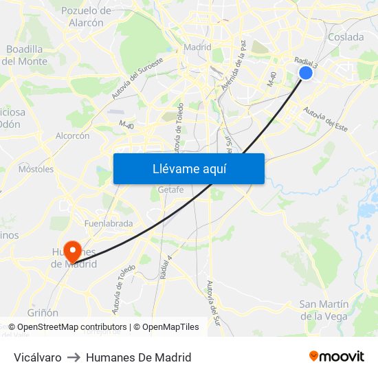 Vicálvaro to Humanes De Madrid map