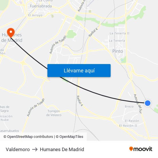 Valdemoro to Humanes De Madrid map