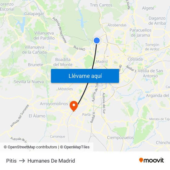 Pitis to Humanes De Madrid map