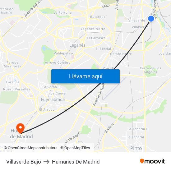 Villaverde Bajo to Humanes De Madrid map