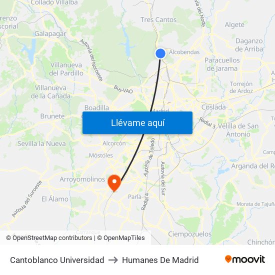 Cantoblanco Universidad to Humanes De Madrid map