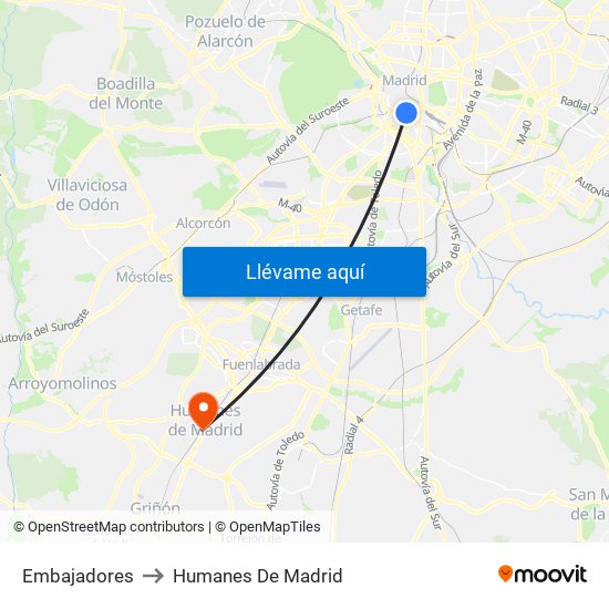 Embajadores to Humanes De Madrid map