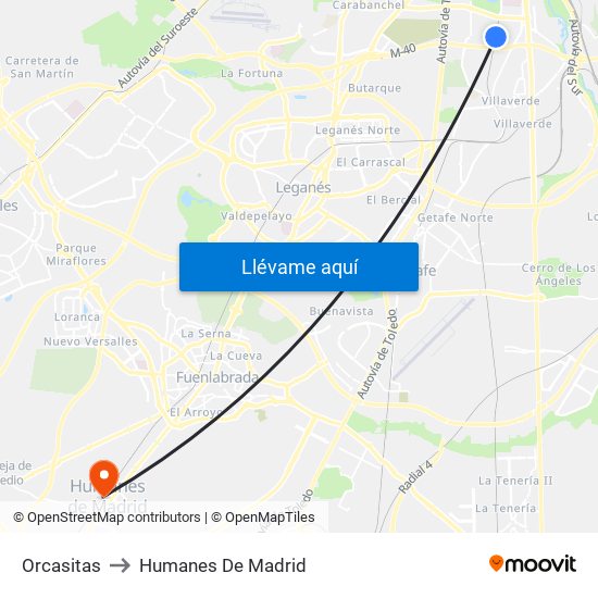 Orcasitas to Humanes De Madrid map
