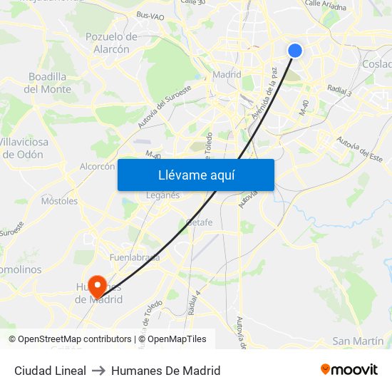 Ciudad Lineal to Humanes De Madrid map