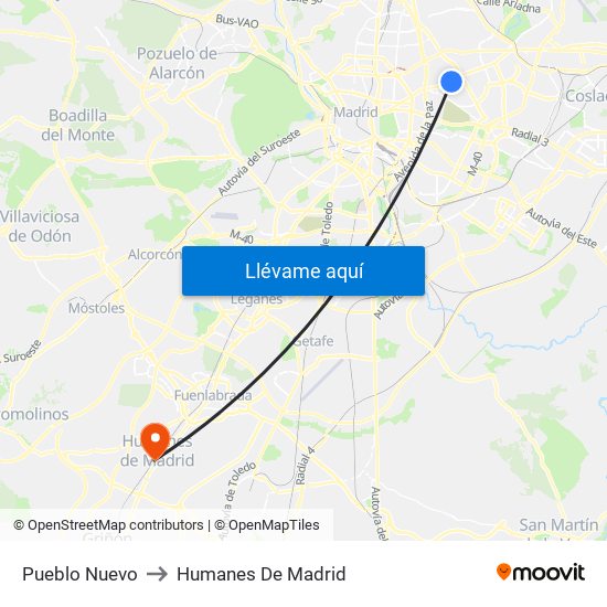 Pueblo Nuevo to Humanes De Madrid map