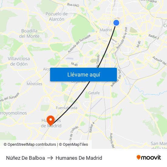 Núñez De Balboa to Humanes De Madrid map