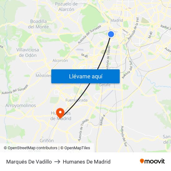 Marqués De Vadillo to Humanes De Madrid map