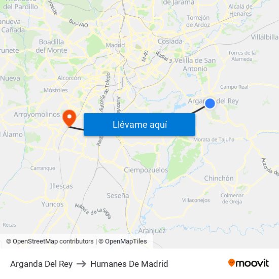 Arganda Del Rey to Humanes De Madrid map