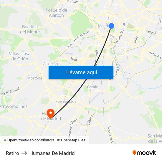 Retiro to Humanes De Madrid map