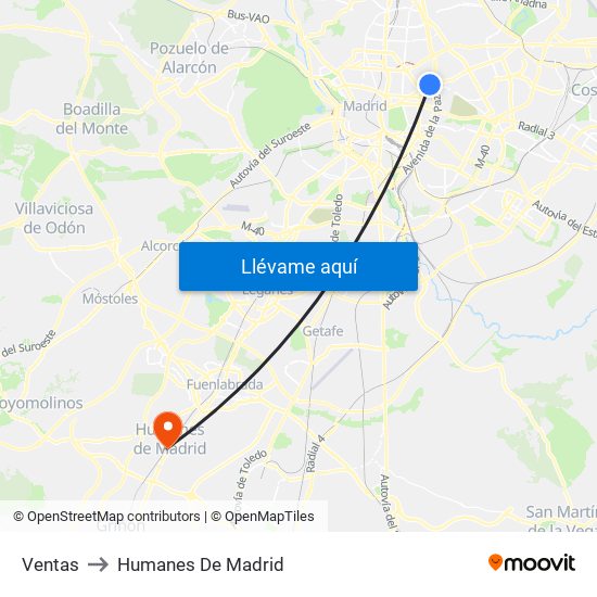 Ventas to Humanes De Madrid map