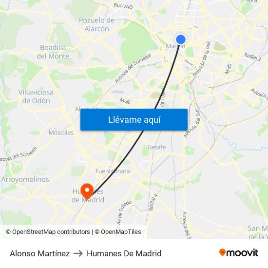 Alonso Martínez to Humanes De Madrid map
