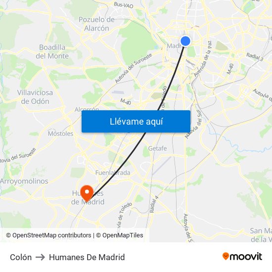 Colón to Humanes De Madrid map