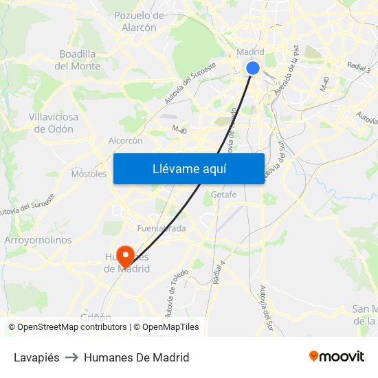 Lavapiés to Humanes De Madrid map