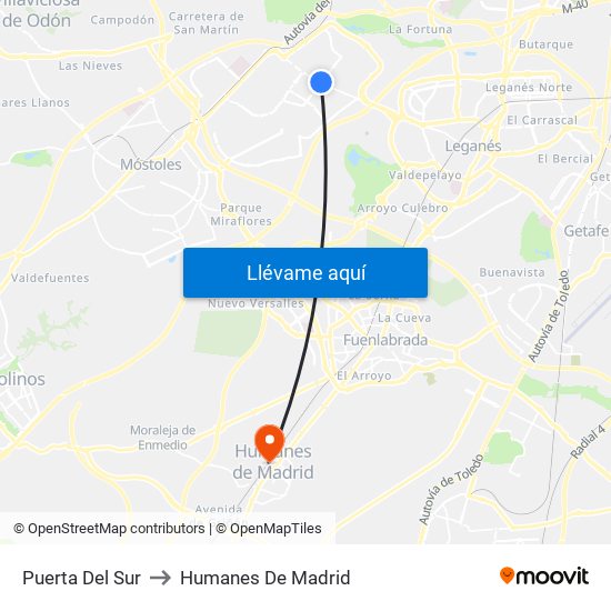 Puerta Del Sur to Humanes De Madrid map