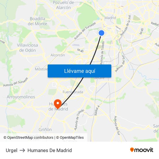 Urgel to Humanes De Madrid map