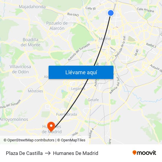 Plaza De Castilla to Humanes De Madrid map