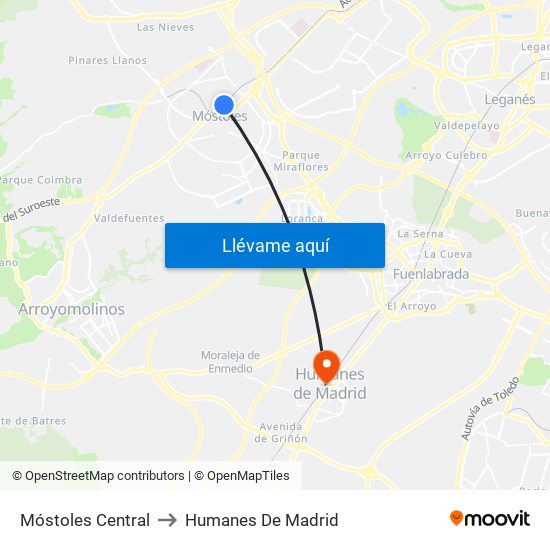 Móstoles Central to Humanes De Madrid map