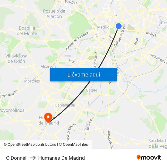 O'Donnell to Humanes De Madrid map