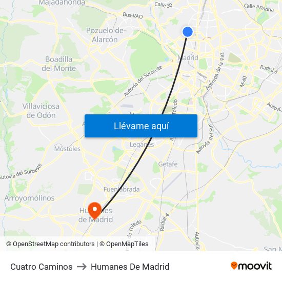 Cuatro Caminos to Humanes De Madrid map