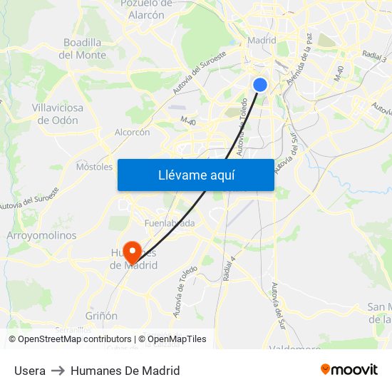 Usera to Humanes De Madrid map